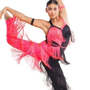 Pink and Black Fringe Dance Outfit